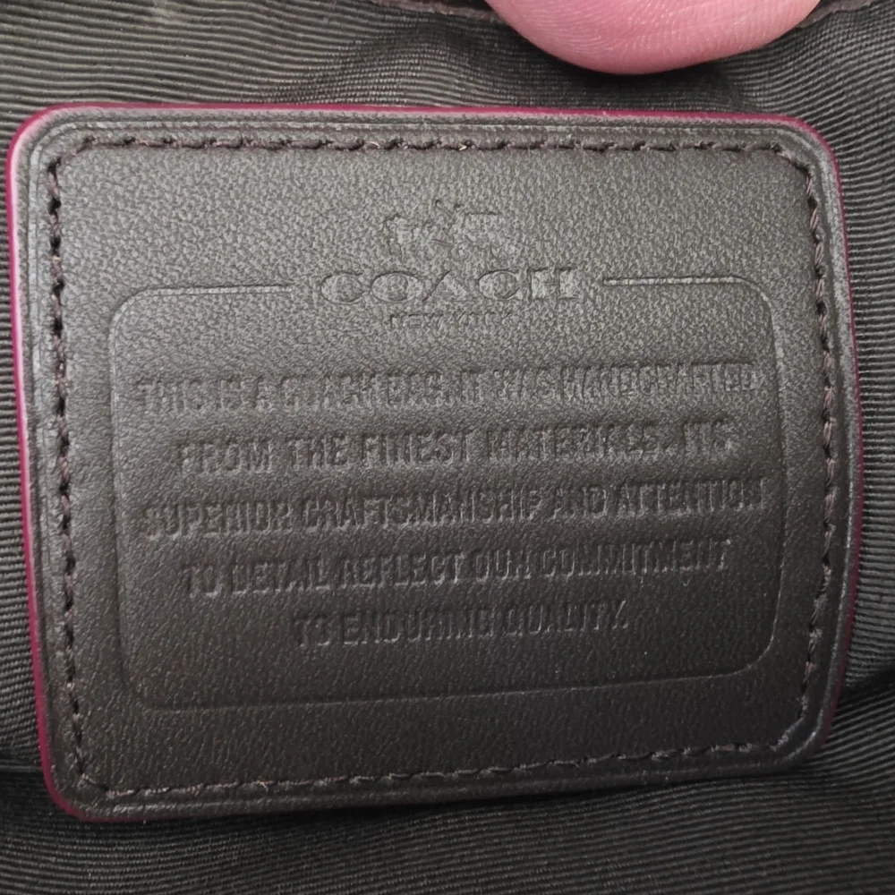 Coach Signature Pleat Tote - Khaki/Tan Canvas With Brown Leather & Pink Accents - Picture 15 of 16